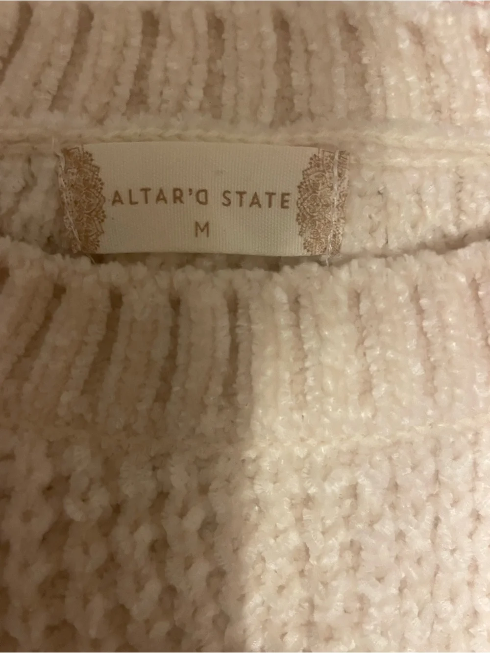 Altar'd State Cream Waffle-Knit Crew Sweater